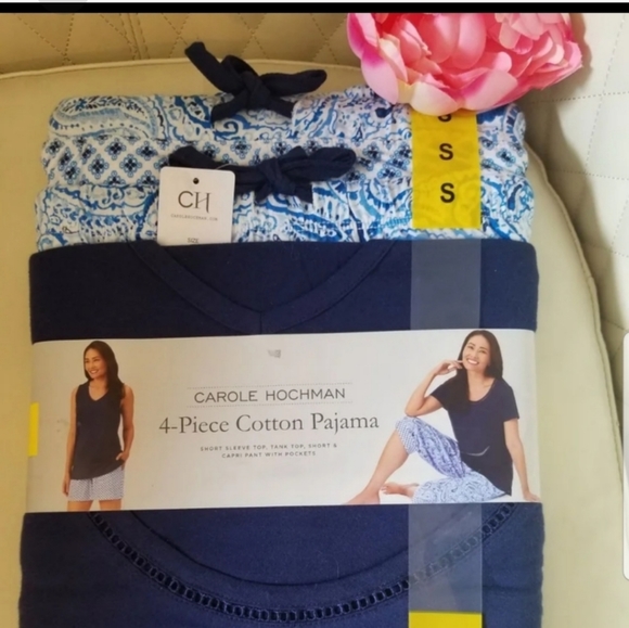 Carole Hochman Cotton 4pc Pajama Set short sleeve tank tee capri… - Picture 7 of 10